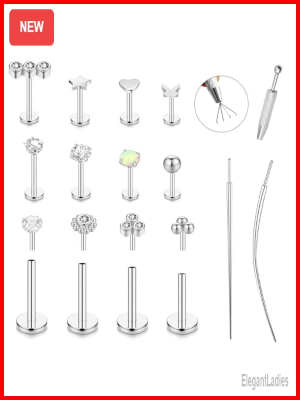 316L Surgical Stainless Steel Flat Back Stud Earrings 15Pc Nose Lip Medusa